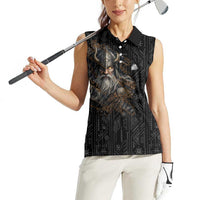 Vikings Odin Women Sleeveless Polo Shirt with Viking Runes and Ravens Norse Mythology - Wonder Print Shop