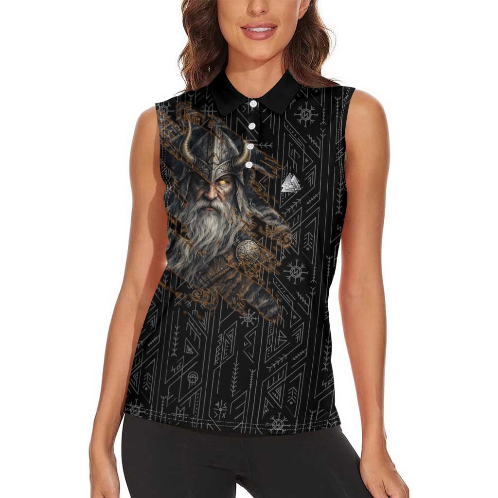 Vikings Odin Women Sleeveless Polo Shirt with Viking Runes and Ravens Norse Mythology - Wonder Print Shop