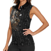 Vikings Odin Women Sleeveless Polo Shirt with Viking Runes and Ravens Norse Mythology - Wonder Print Shop