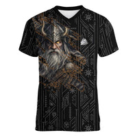 Vikings Odin Women V-Neck T-Shirt with Viking Runes and Ravens Norse Mythology - Wonder Print Shop