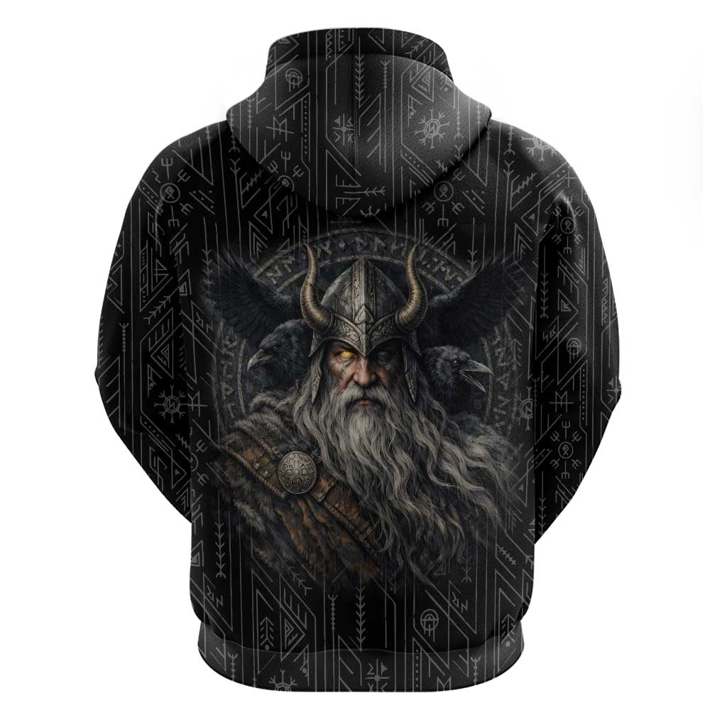 Vikings Odin Zip Hoodie with Viking Runes and Ravens Norse Mythology - Wonder Print Shop