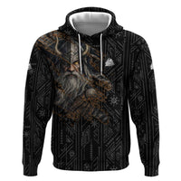 Vikings Odin Zip Hoodie with Viking Runes and Ravens Norse Mythology - Wonder Print Shop