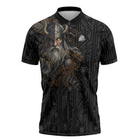 Vikings Odin Zipper Polo Shirt with Viking Runes and Ravens Norse Mythology - Wonder Print Shop
