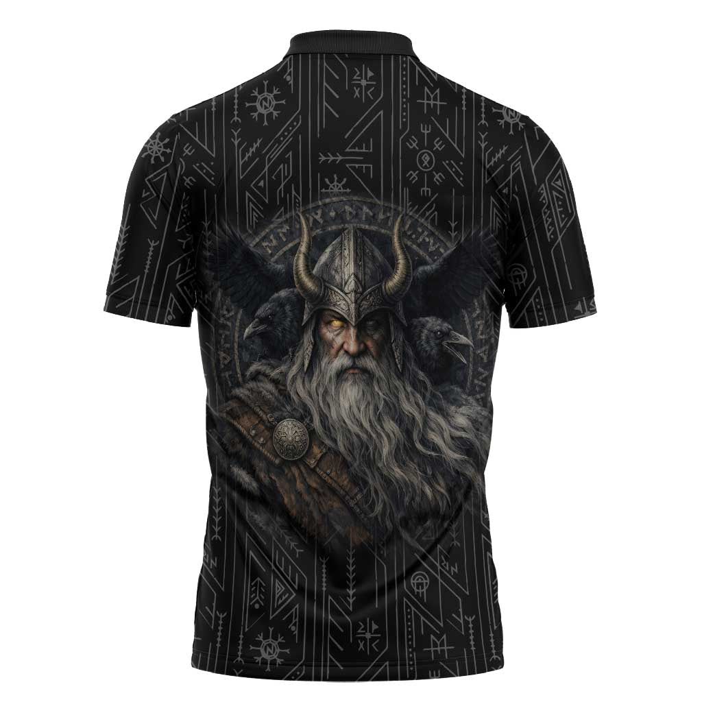 Vikings Odin Zipper Polo Shirt with Viking Runes and Ravens Norse Mythology - Wonder Print Shop