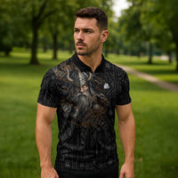Vikings Odin Zipper Polo Shirt with Viking Runes and Ravens Norse Mythology - Wonder Print Shop
