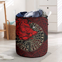 Yggdrasil Laundry Basket with Red Norse Dragon and Runes Viking Heritage Tribute - Wonder Print Shop