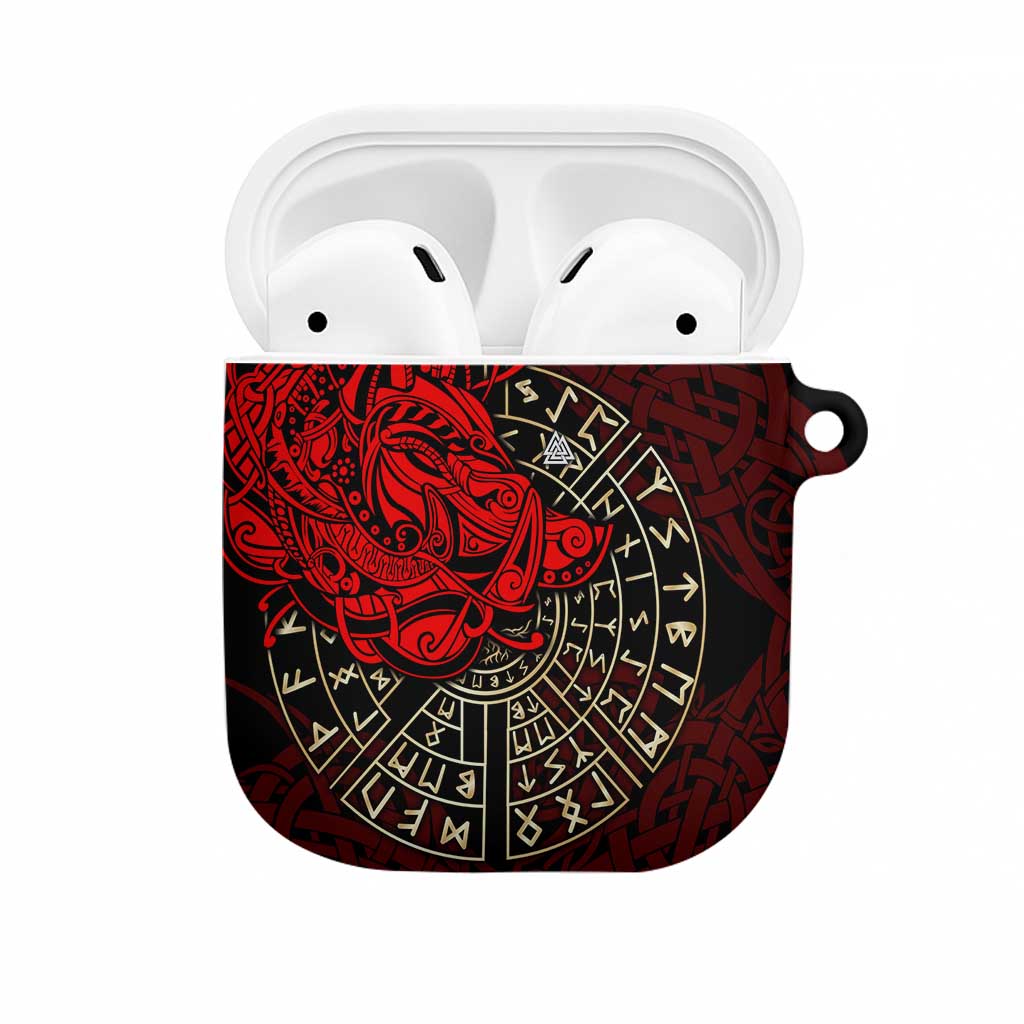Yggdrasil AirPods Case with Red Norse Dragon and Runes Viking Heritage Tribute - Wonder Print Shop