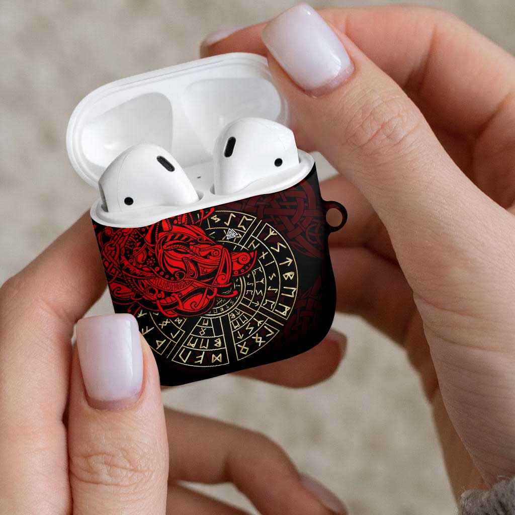 Yggdrasil AirPods Case with Red Norse Dragon and Runes Viking Heritage Tribute - Wonder Print Shop