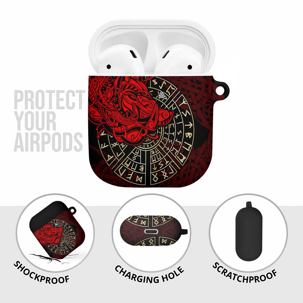 Yggdrasil AirPods Case with Red Norse Dragon and Runes Viking Heritage Tribute - Wonder Print Shop