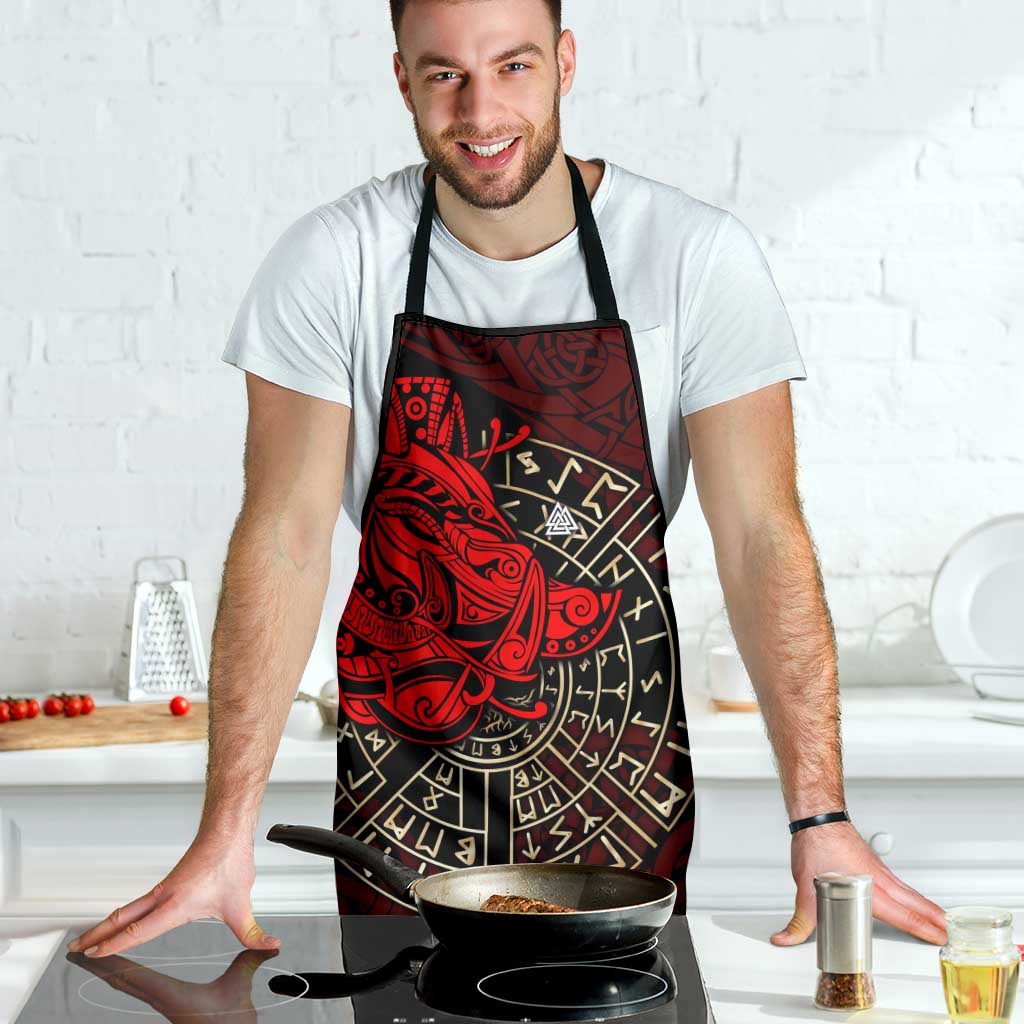 Yggdrasil Apron with Red Norse Dragon and Runes Viking Heritage Tribute - Wonder Print Shop