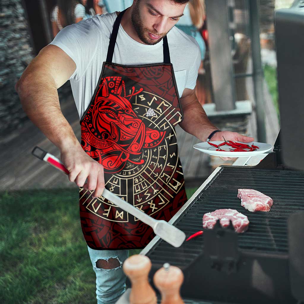 Yggdrasil Apron with Red Norse Dragon and Runes Viking Heritage Tribute - Wonder Print Shop