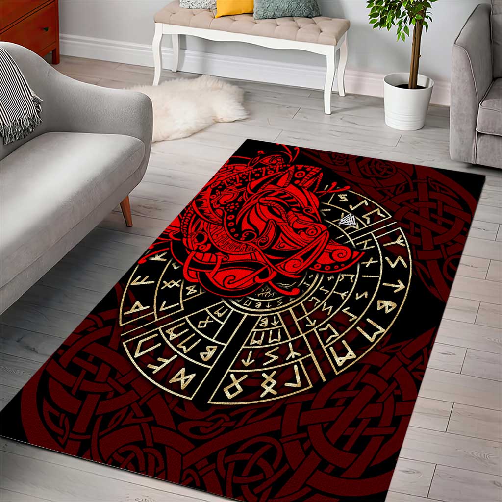 Yggdrasil Area Rug with Red Norse Dragon and Runes Viking Heritage Tribute - Wonder Print Shop