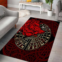 Yggdrasil Area Rug with Red Norse Dragon and Runes Viking Heritage Tribute - Wonder Print Shop