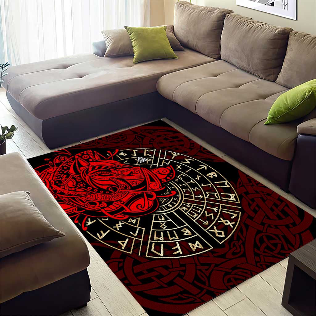 Yggdrasil Area Rug with Red Norse Dragon and Runes Viking Heritage Tribute - Wonder Print Shop