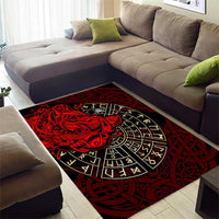 Yggdrasil Area Rug with Red Norse Dragon and Runes Viking Heritage Tribute - Wonder Print Shop