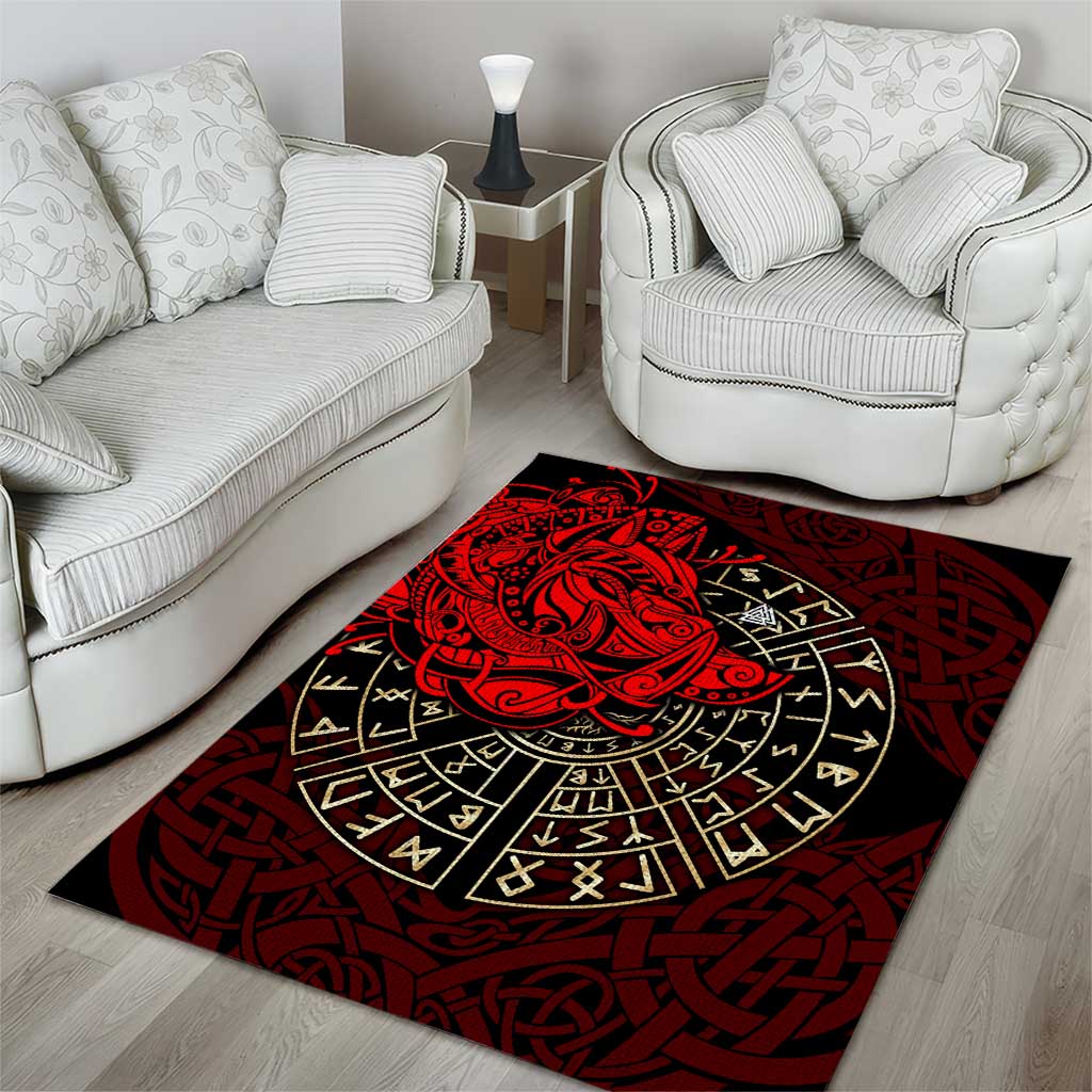 Yggdrasil Area Rug with Red Norse Dragon and Runes Viking Heritage Tribute - Wonder Print Shop