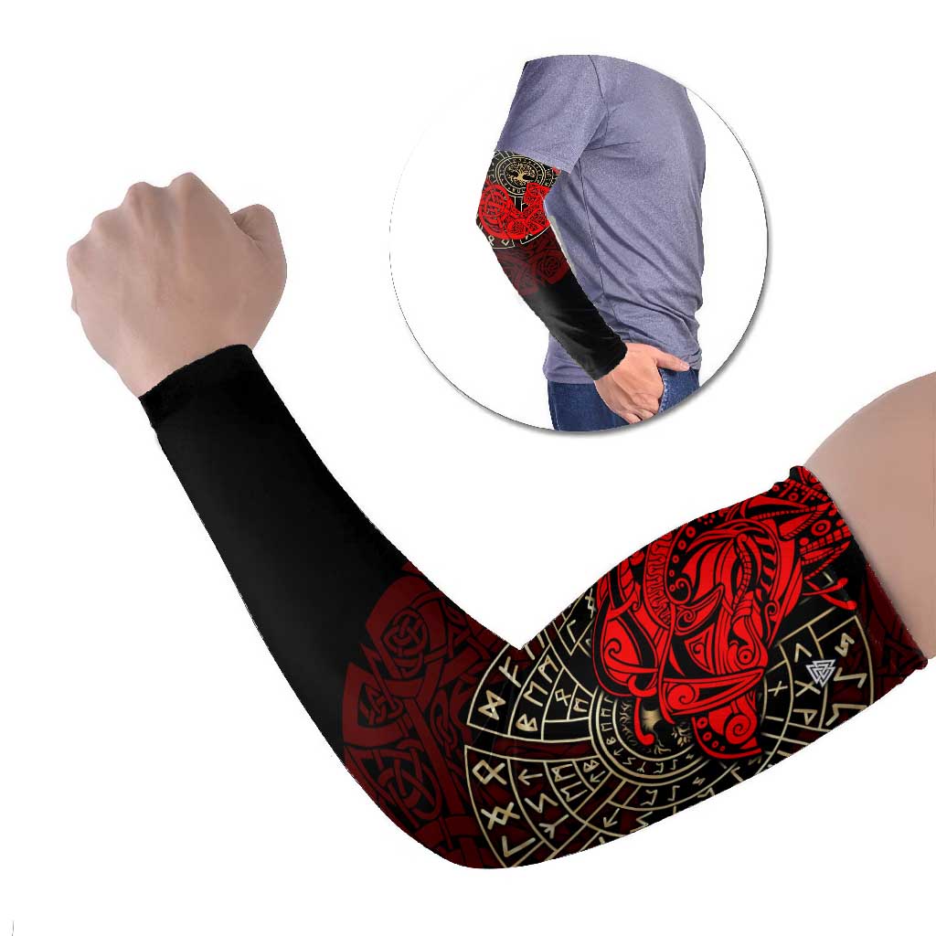 Yggdrasil Arm Sleeves with Red Norse Dragon and Runes Viking Heritage Tribute - Wonder Print Shop