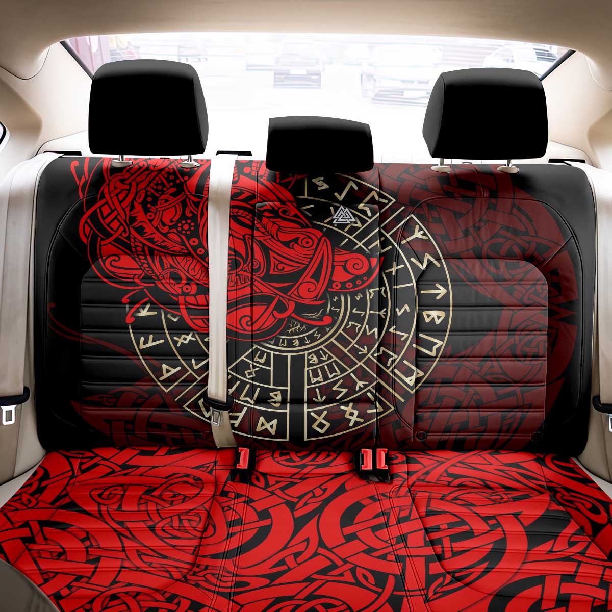 Yggdrasil Back Car Seat Cover with Red Norse Dragon and Runes Viking Heritage Tribute - Wonder Print Shop