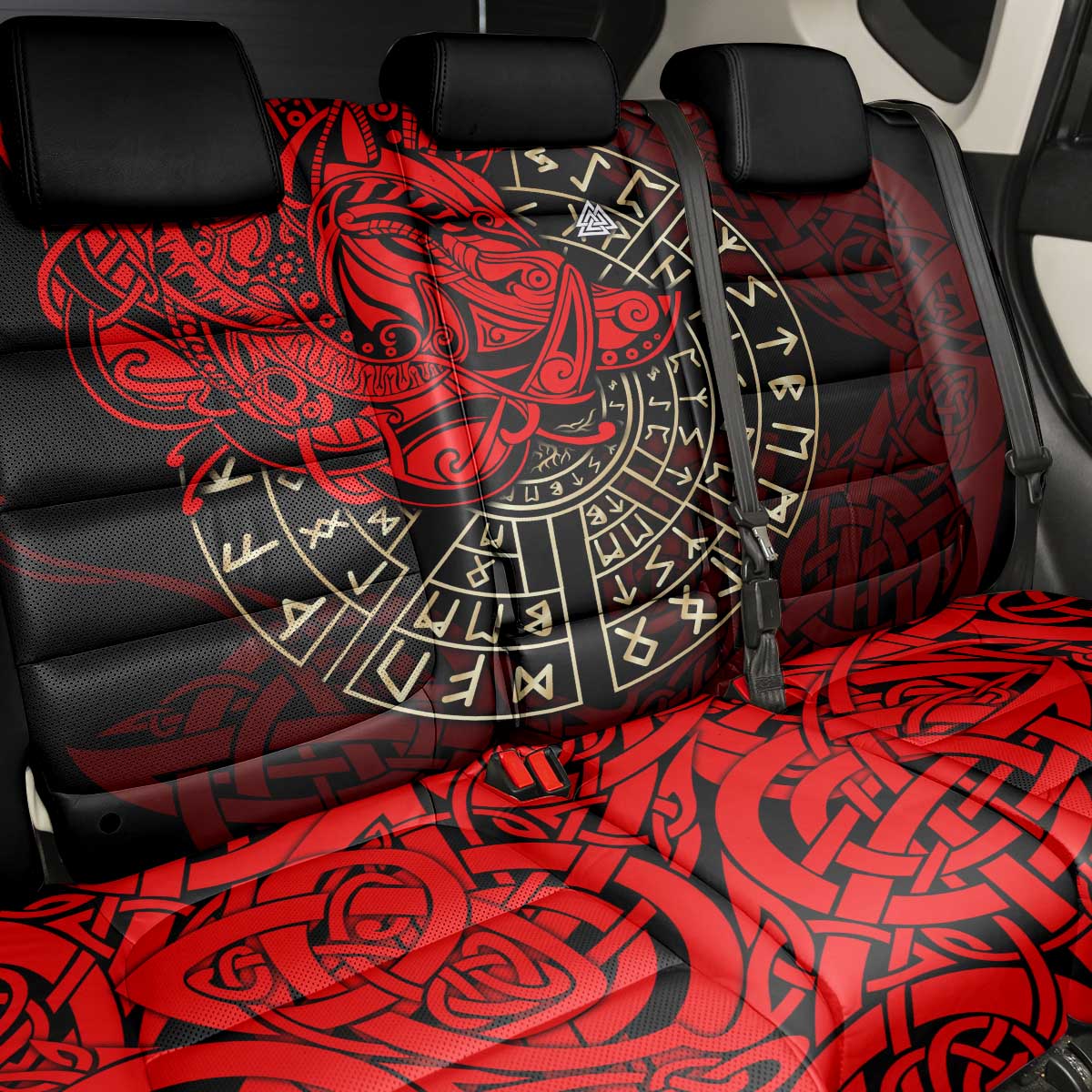 Yggdrasil Back Car Seat Cover with Red Norse Dragon and Runes Viking Heritage Tribute - Wonder Print Shop