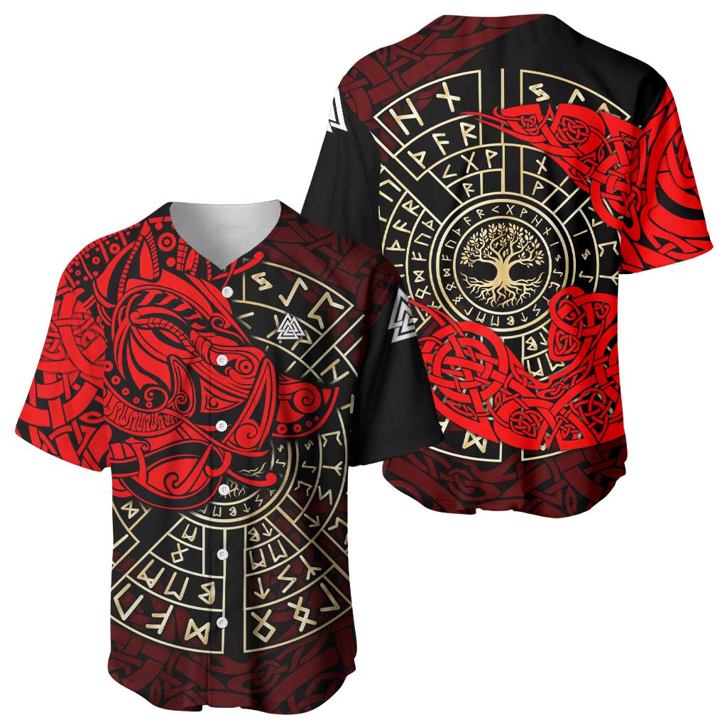 Yggdrasil Baseball Jersey with Red Norse Dragon and Runes Viking Heritage Tribute - Wonder Print Shop