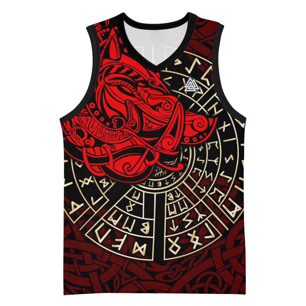 Yggdrasil Basketball Jersey with Red Norse Dragon and Runes Viking Heritage Tribute - Wonder Print Shop