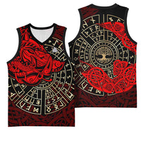 Yggdrasil Basketball Jersey with Red Norse Dragon and Runes Viking Heritage Tribute - Wonder Print Shop