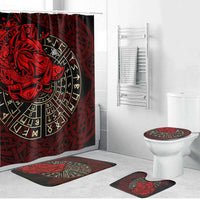 Yggdrasil Bathroom Set with Red Norse Dragon and Runes Viking Heritage Tribute - Wonder Print Shop