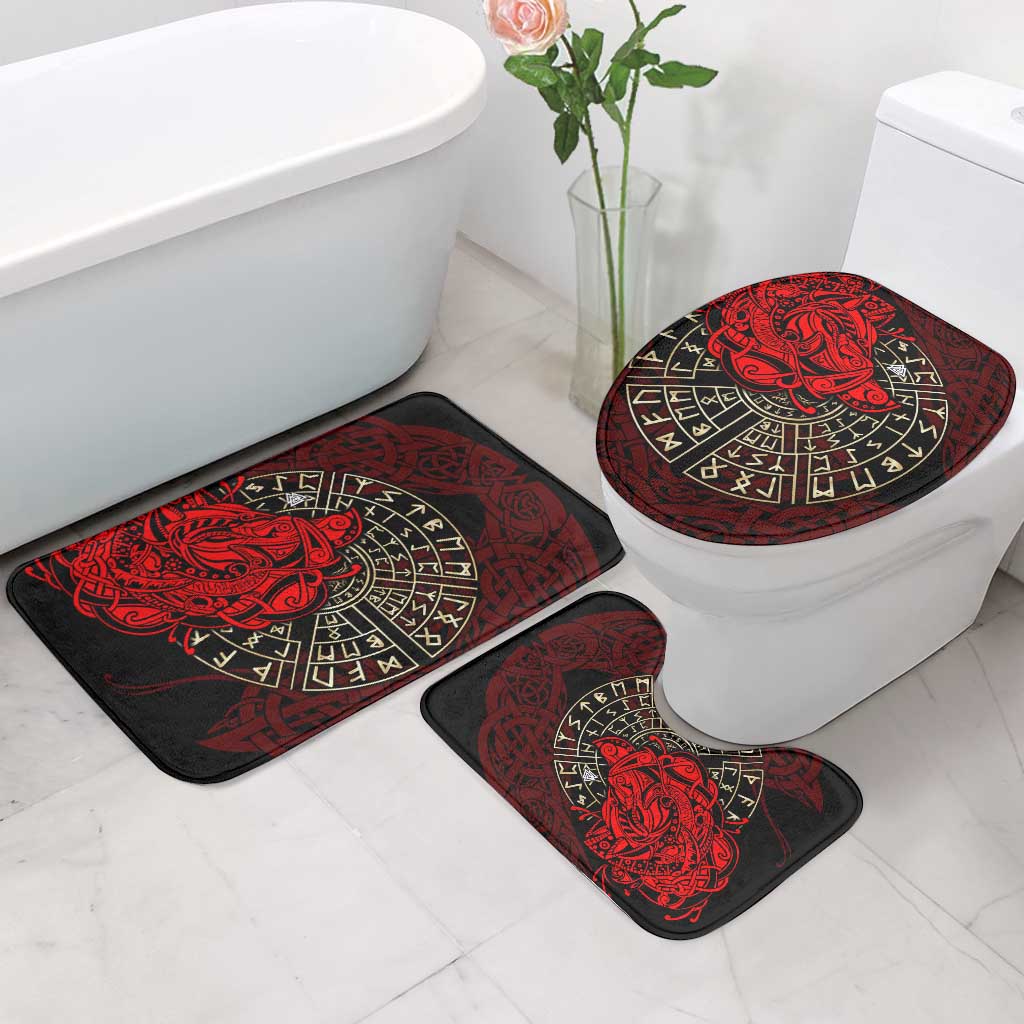 Yggdrasil Bathroom Set with Red Norse Dragon and Runes Viking Heritage Tribute - Wonder Print Shop