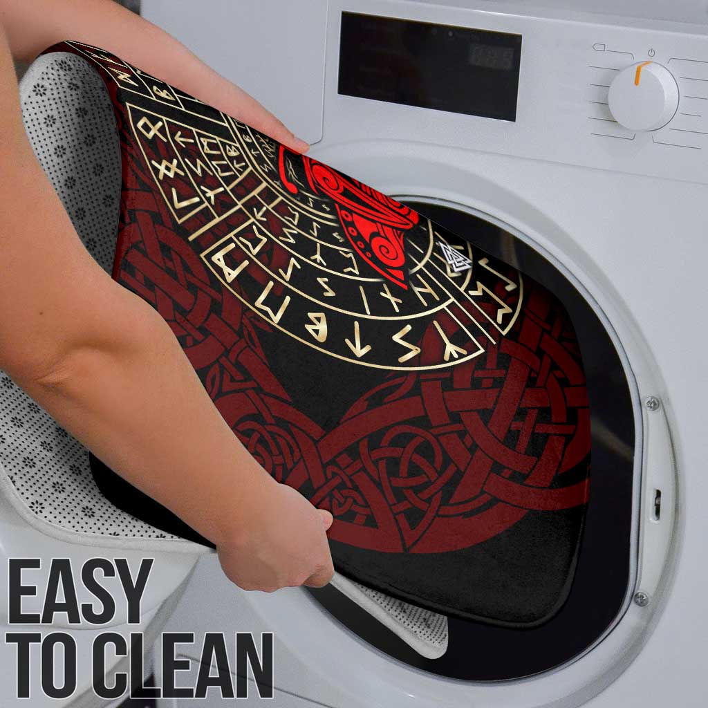 Yggdrasil Bathroom Set with Red Norse Dragon and Runes Viking Heritage Tribute - Wonder Print Shop