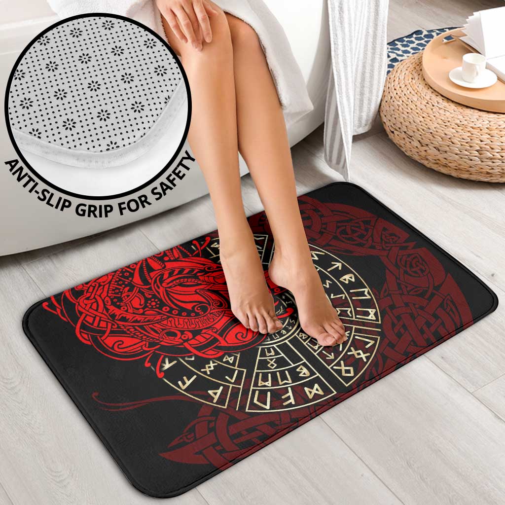 Yggdrasil Bathroom Set with Red Norse Dragon and Runes Viking Heritage Tribute - Wonder Print Shop