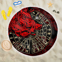 Yggdrasil Beach Blanket with Red Norse Dragon and Runes Viking Heritage Tribute - Wonder Print Shop