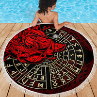 Yggdrasil Beach Blanket with Red Norse Dragon and Runes Viking Heritage Tribute - Wonder Print Shop