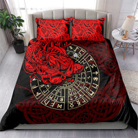 Yggdrasil Bedding Set with Red Norse Dragon and Runes Viking Heritage Tribute - Wonder Print Shop