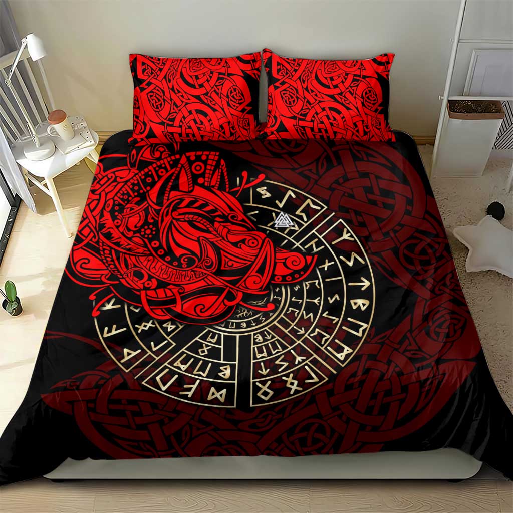 Yggdrasil Bedding Set with Red Norse Dragon and Runes Viking Heritage Tribute - Wonder Print Shop
