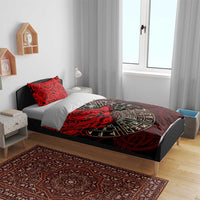 Yggdrasil Bedding Set with Red Norse Dragon and Runes Viking Heritage Tribute - Wonder Print Shop
