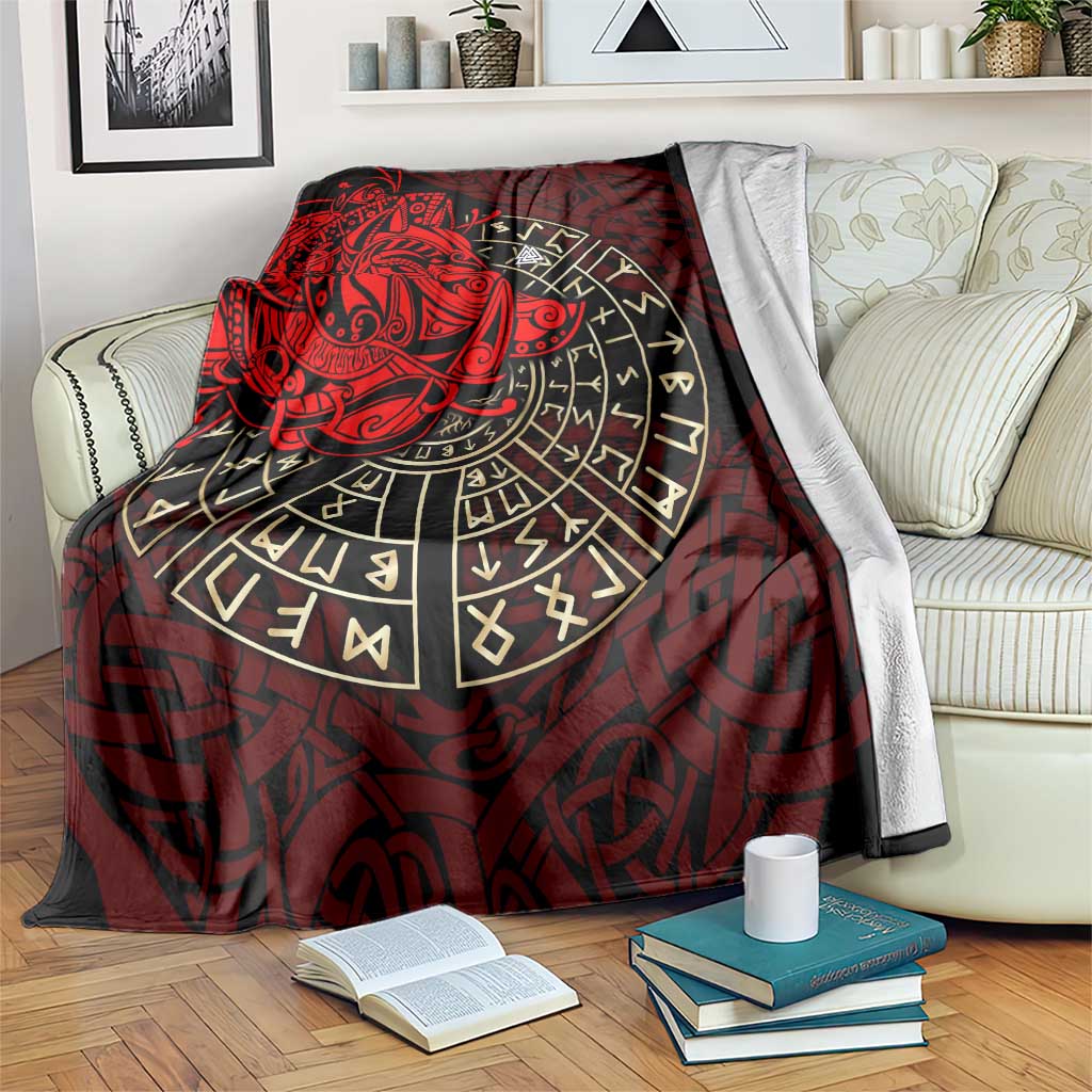 Yggdrasil Blanket with Red Norse Dragon and Runes Viking Heritage Tribute - Wonder Print Shop