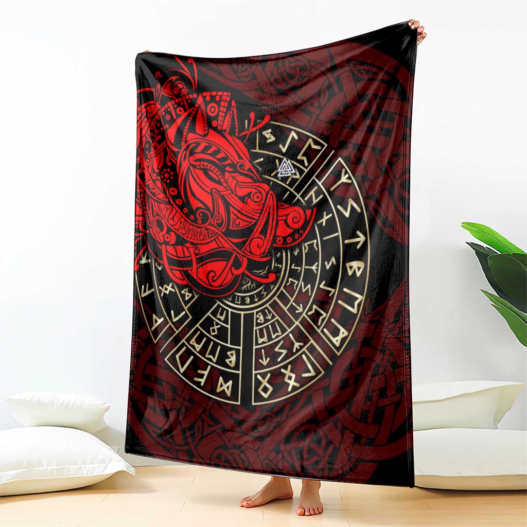 Yggdrasil Blanket with Red Norse Dragon and Runes Viking Heritage Tribute - Wonder Print Shop