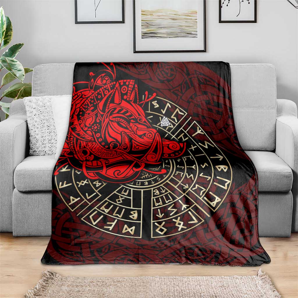 Yggdrasil Blanket with Red Norse Dragon and Runes Viking Heritage Tribute - Wonder Print Shop
