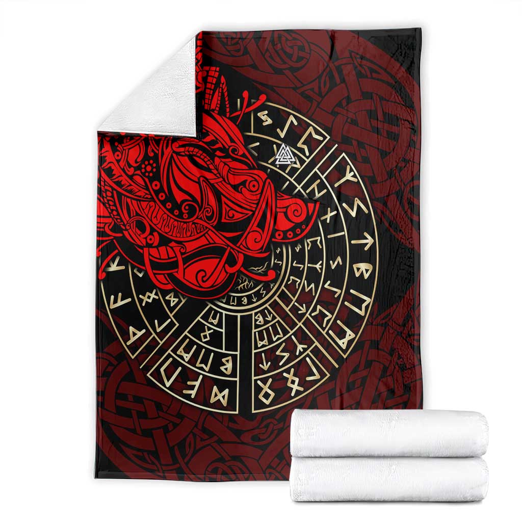 Yggdrasil Blanket with Red Norse Dragon and Runes Viking Heritage Tribute - Wonder Print Shop