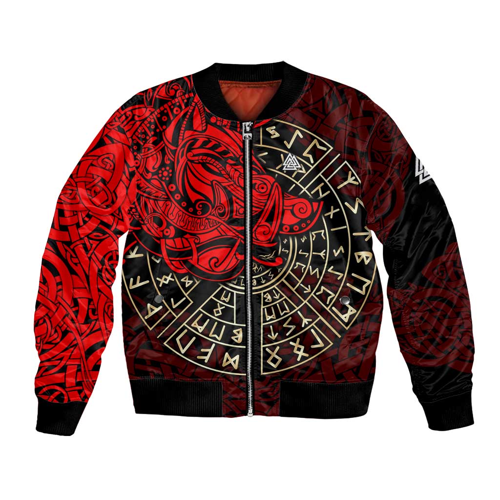 Yggdrasil Bomber Jacket with Red Norse Dragon and Runes Viking Heritage Tribute - Wonder Print Shop