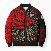 Yggdrasil Bomber Puffer Jacket with Red Norse Dragon and Runes Viking Heritage Tribute - Wonder Print Shop