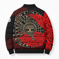 Yggdrasil Bomber Puffer Jacket with Red Norse Dragon and Runes Viking Heritage Tribute - Wonder Print Shop