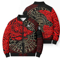 Yggdrasil Bomber Puffer Jacket with Red Norse Dragon and Runes Viking Heritage Tribute - Wonder Print Shop