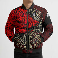 Yggdrasil Bomber Puffer Jacket with Red Norse Dragon and Runes Viking Heritage Tribute - Wonder Print Shop