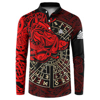 Yggdrasil Button Sweatshirt with Red Norse Dragon and Runes Viking Heritage Tribute - Wonder Print Shop