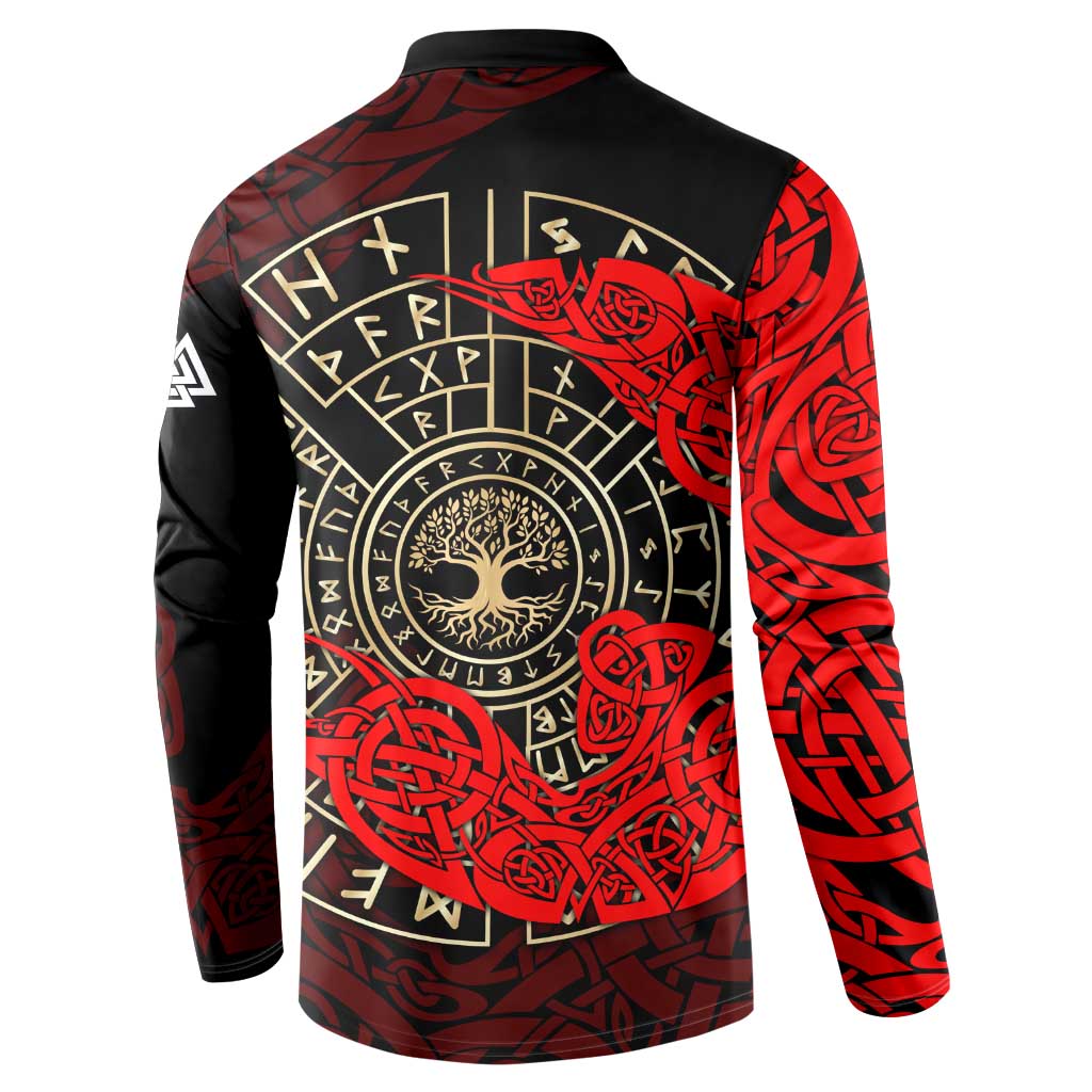 Yggdrasil Button Sweatshirt with Red Norse Dragon and Runes Viking Heritage Tribute - Wonder Print Shop