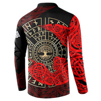 Yggdrasil Button Sweatshirt with Red Norse Dragon and Runes Viking Heritage Tribute - Wonder Print Shop