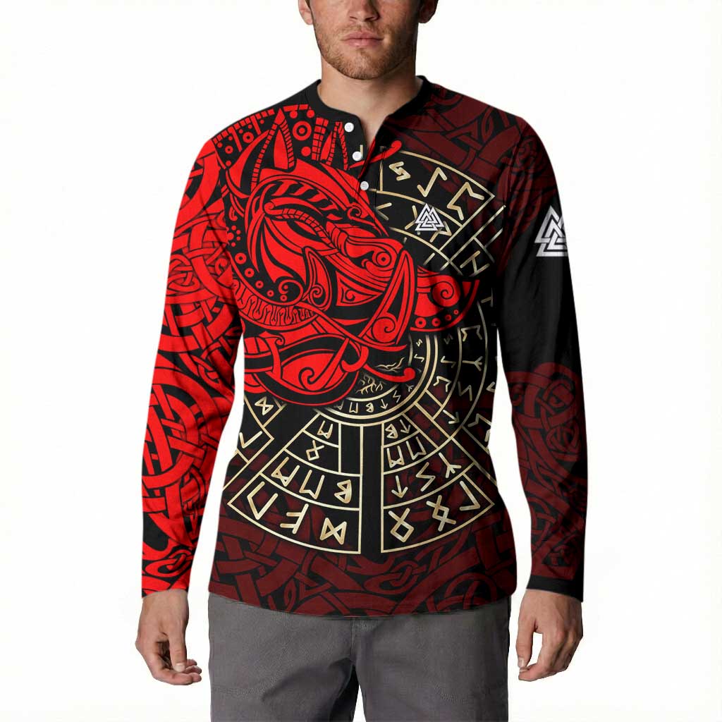 Yggdrasil Button Sweatshirt with Red Norse Dragon and Runes Viking Heritage Tribute - Wonder Print Shop