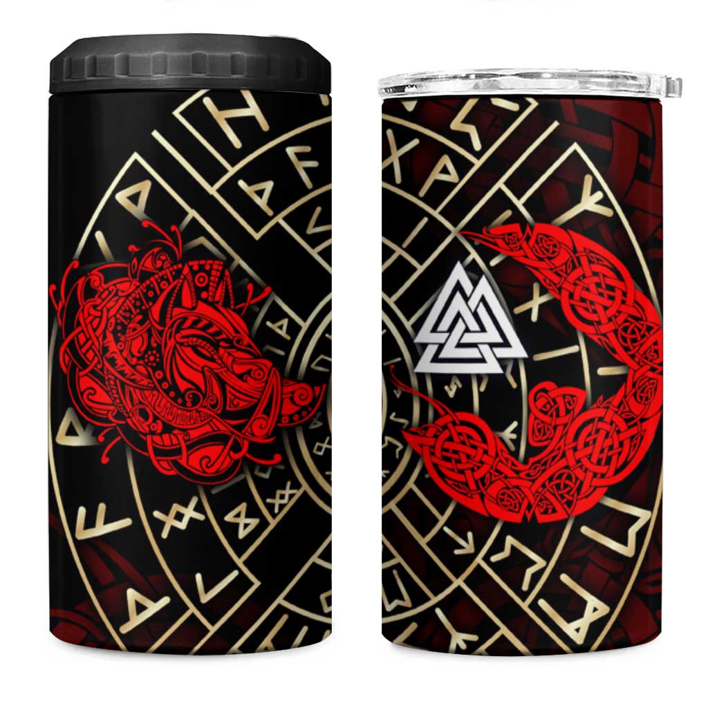 Yggdrasil 4 in 1 Can Cooler Tumbler with Red Norse Dragon and Runes Viking Heritage Tribute - Wonder Print Shop