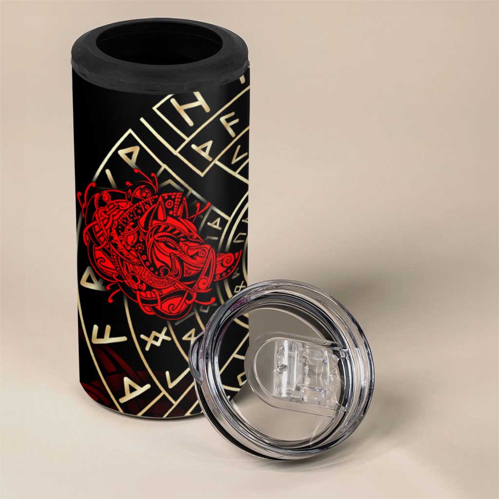 Yggdrasil 4 in 1 Can Cooler Tumbler with Red Norse Dragon and Runes Viking Heritage Tribute - Wonder Print Shop
